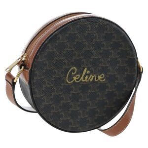 Celine Round Purse On Strap Triomphe Coated Canvas Black Pvc Shoulder Bag Bag